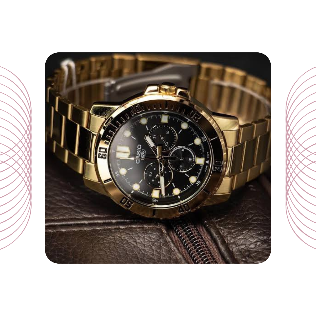 Casio MTP-VD300G-1EUDF Men's Multi Dial Gold Tone Stainless Steel Watch Black Dial