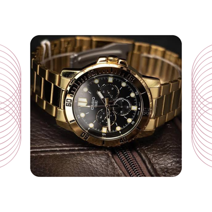 Casio MTP-VD300G-1EUDF Men's Multi Dial Gold Tone Stainless Steel Watch Black Dial