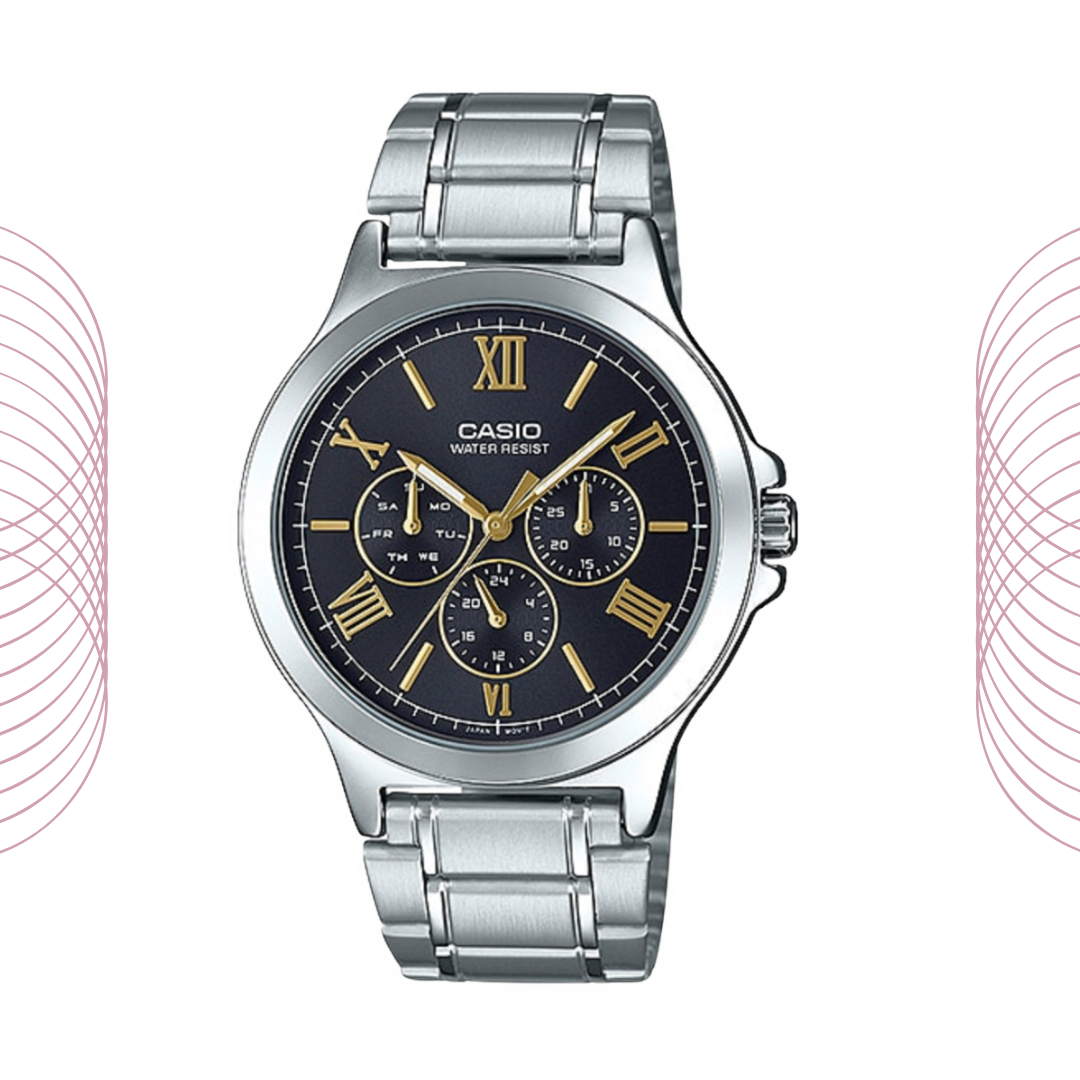 Casio MTP-V300D-1A2UDF Men's Multi Dial Stainless Steel Watch Black Dial