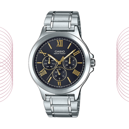 Casio MTP-V300D-1A2UDF Men's Multi Dial Stainless Steel Watch Black Dial