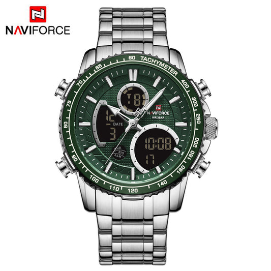 NAVIFORCE NF9182 Men's Analog-Digital Quartz Watch | Stainless Steel Strap | Multi-Function | 3ATM Water Resistant