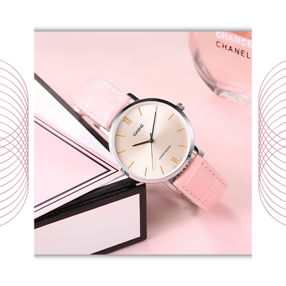 Casio LTP-VT01L-4BUDF Women's Analog Leather Strap Watch Pink Dial