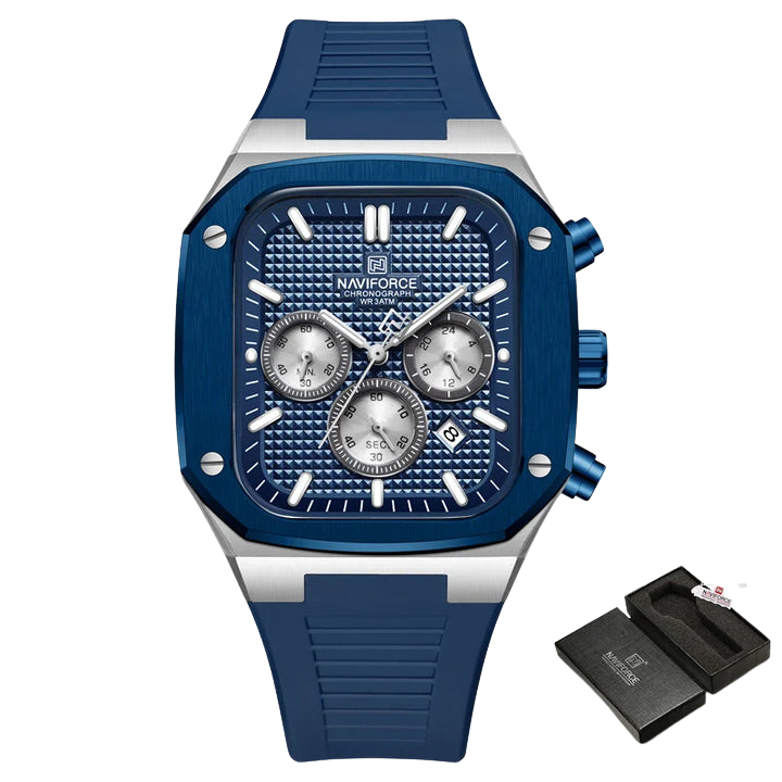 NAVIFORCE NF8037 Men's Quartz Chronograph Watch | Square Dial | Silicone Strap | 3ATM Water Resistant