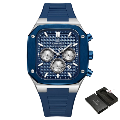 NAVIFORCE NF8037 Men's Quartz Chronograph Watch | Square Dial | Silicone Strap | 3ATM Water Resistant