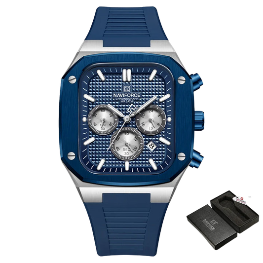 NAVIFORCE NF8037 Men's Quartz Chronograph Watch | Square Dial | Silicone Strap | 3ATM Water Resistant