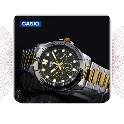 Casio MTP-VD300SG-1EUDF Men's Two Tone Multi Dial Stainless Steel Watch Black Dial