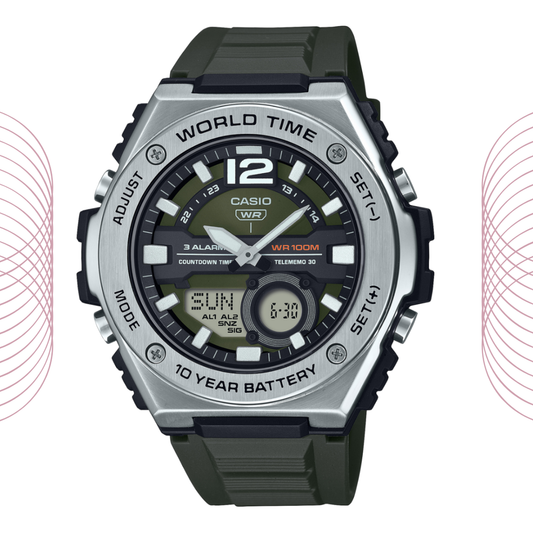 Casio MWQ-100-3AVDF Men's Analog Digital Sports Watch Green Dial